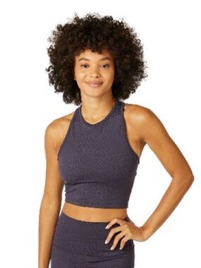 BEYOND YOGA Feline Jacquard Studio Crop Top Shadow Gray M
